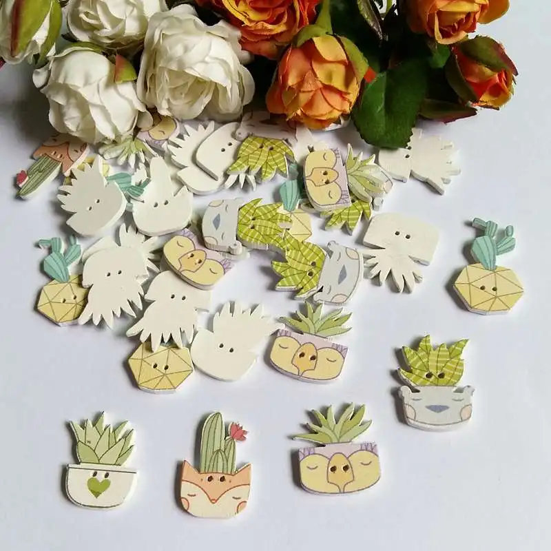 Floral Love Heart Wooden buttons Sewing 2 Holes Scrapbook Crafts 26mm