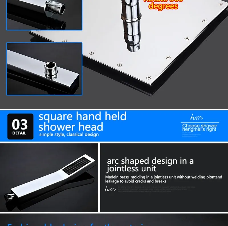 LED Shower Mixer Set Thermostat Faucet Shower Shower Head Powered by Water Square Saving Water Chromed Spout (22)