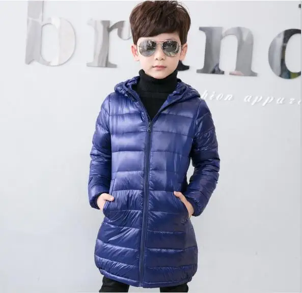 Коллекция года, зимняя детская одежда детское пуховое длинное приталенное пальто унисекс на молнии с капюшоном для девочек и мальчиков, повседневная верхняя одежда - Цвет: navy
