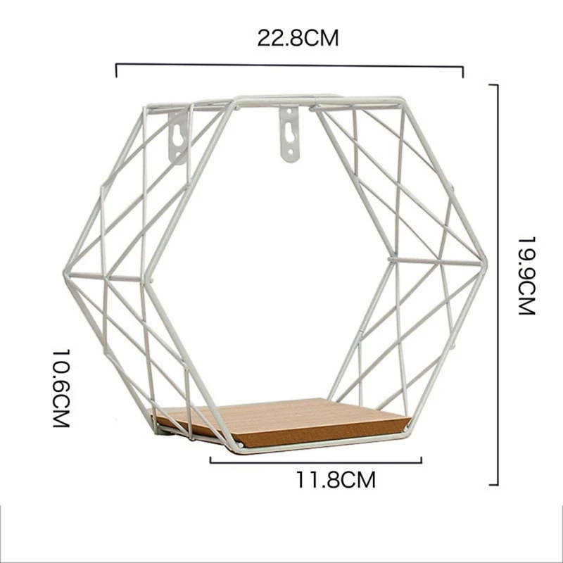Скандинавская железная шестиугольная настенная полка с сеткой, комбинированная настенная подвесная Геометрическая фигурка, художественное украшение для гостиной, спальни