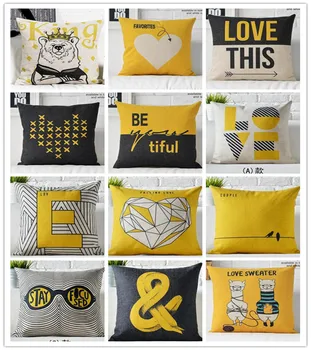 

Cute letter Geometry Pillow Case LOVE She and Her Side Cotton Linen Pillow Case 18X18 Inch Valentine's Day Gift Cushion Cover
