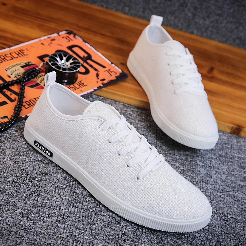 

2019 spring and summer new linen casual men's shoes low to help soft bottom wild men's shoes breathable peas shoes