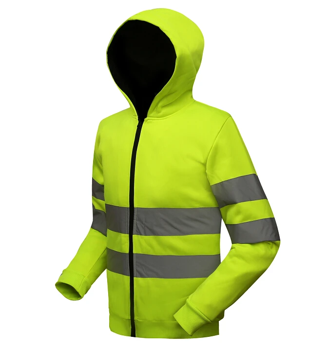 

high visibility winter safety jacket with hats and zipper