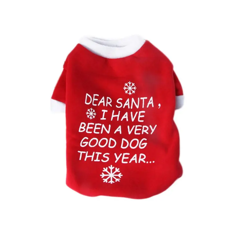 Одежда для собак, полиэстер, красная, Рождественская, с буквенным рисунком, футболка для собак, Классическая, Рождественская, четыре размера, модная одежда для собак