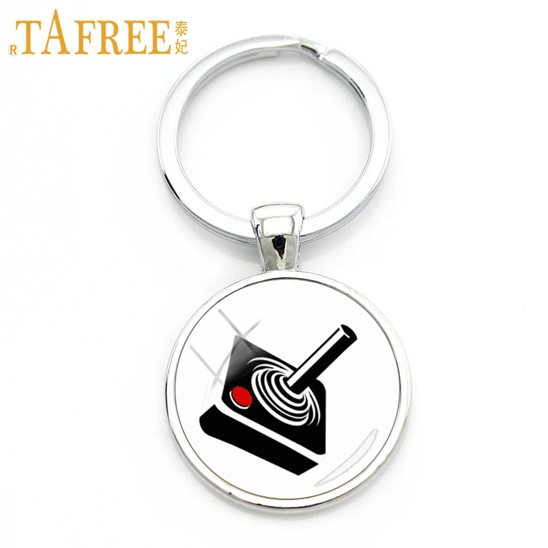 

TAFREE Game Controller Icon Button Keychain on a white background key chain Rhodium Plated round glass men women jewelry H656