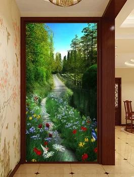 

3d room wallpaper custom mural non-woven Wall sticker 3 d Flowers by the river trail porch painting photo wallpaper for walls 3d