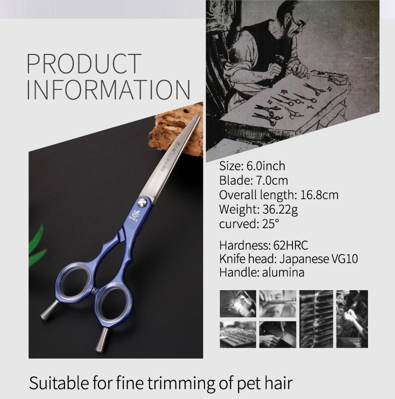 Fenice VG10 6 дюймов ножницы из нержавеющей стали для домашних собак изогнутые ножницы острые животные кошачьи Волосы Парикмахерские режущие инструменты