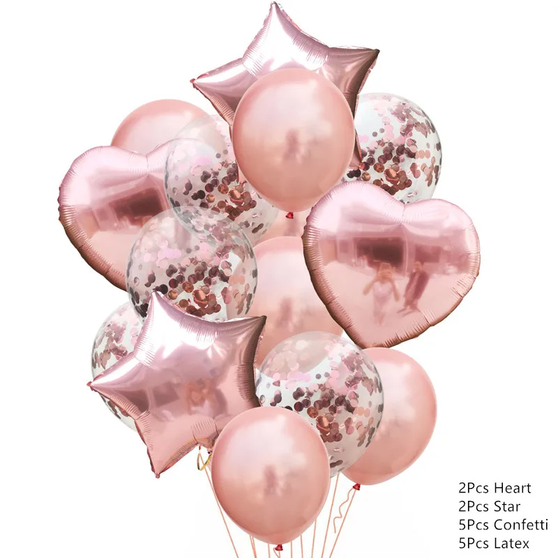 14 шт./лот, украшение на день рождения, воздушный шар, свадебные Круглые Конфетти, шары, гелиевые шары в форме сердца, украшения для дня рождения, для взрослых и детей - Цвет: RoseGold Confetti