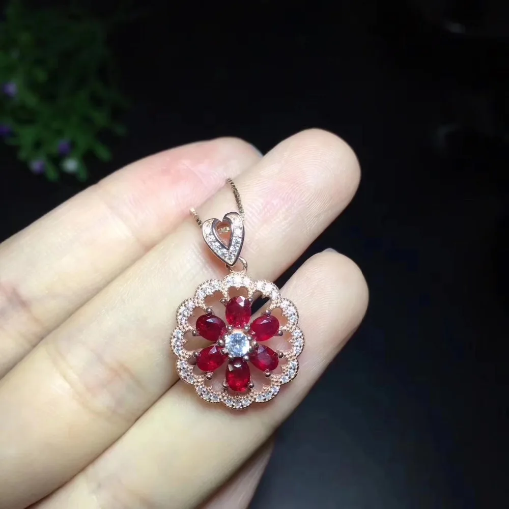 Верность естественно 3*4 мм рубиновые подвески S925 серебро цветы Fine Jewelry подарок для женщин натуральный красный драгоценный камень