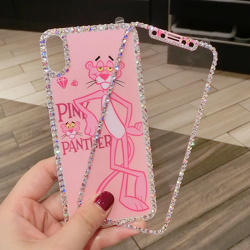 Закаленное стекло с алмазной задней и передней стенкой для iphone Xs max мультяшное