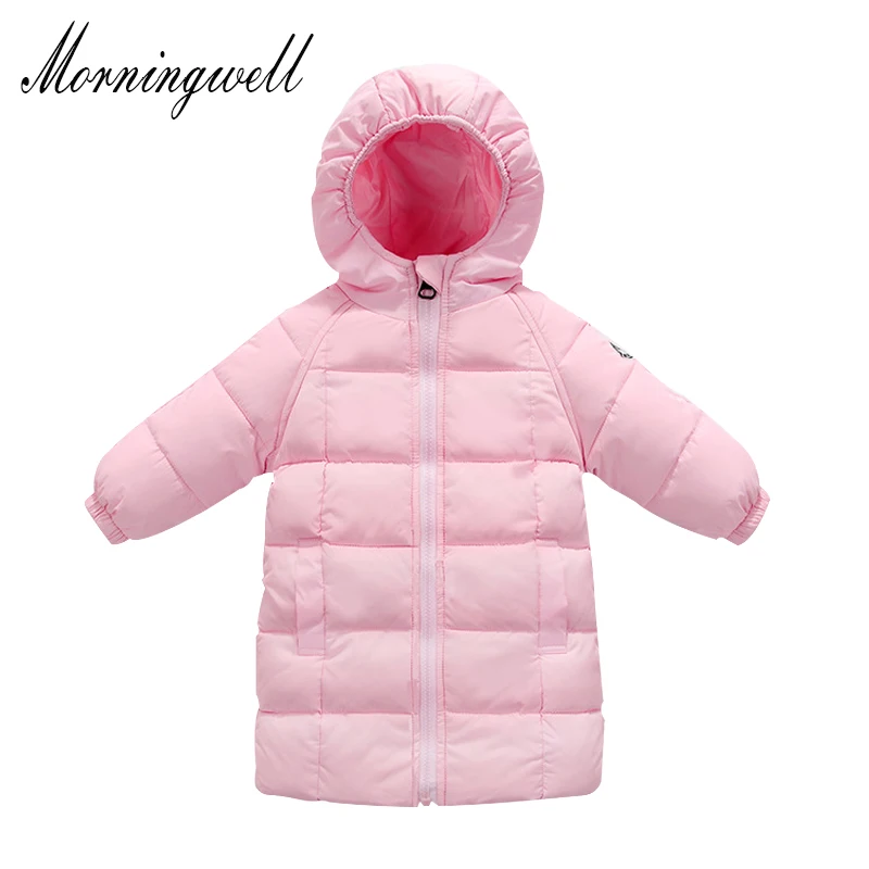 

Morningwell Brand Children Down Jackets Kids Winter Solid Cotton-padded Girls Warm Long Coats Fashion Clothes Outerwear For 1-5T