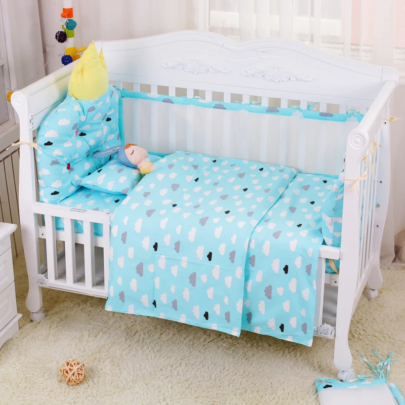 

4pcs Include 1pcs Big Crown Shape Crib Headrest Cushion 1pcs Long Side Mesh Bumper 1pcs End Cotton Bed Bumper 1pcs Bed Sheet