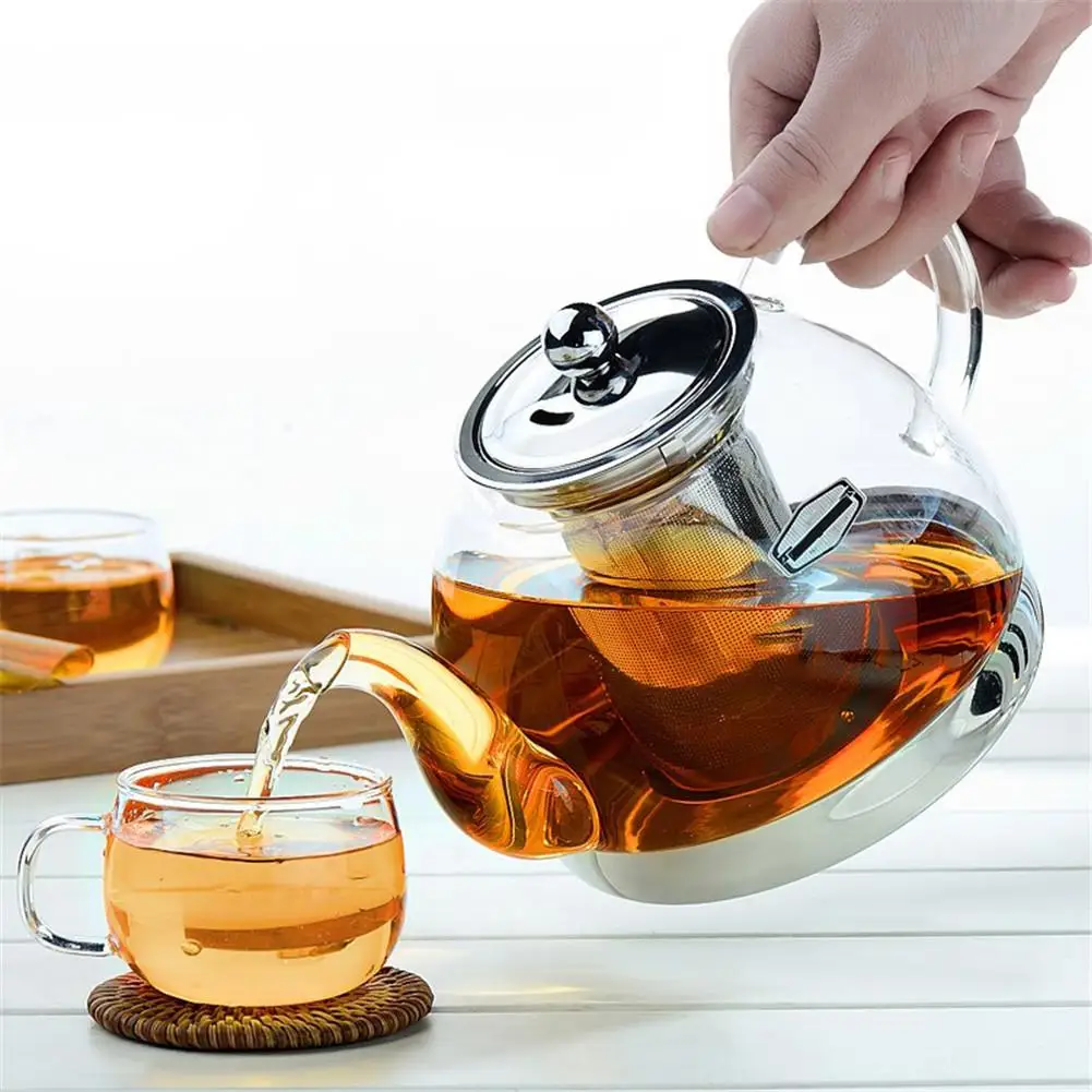 

800ML/1200ML Good Clear Borosilicate Glass Teapot Stainless Steel Infuser Strainer Heat Resistant Loose Leaf Tea Pot