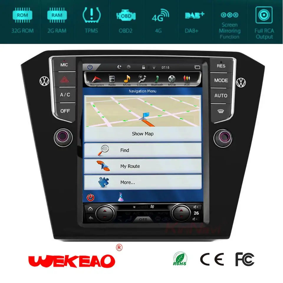 Wekeao 10 4 &quotвертикальный Экран Тесла Стиль Автомагнитола плеер для VW Passat радио gps