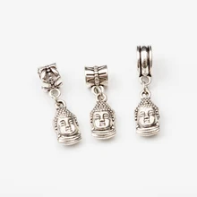 10 шт., голова Будды, Европейские Бусины, старинные серебряные талисманы, подходят для браслетов в стиле Пандора, ожерелья, сделай сам, металлические ювелирные изделия для изготовления JA600076