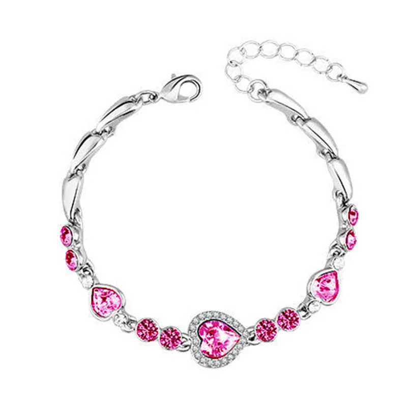 4 цвета океан Сердце браслет из сердечек в форме браслет с фианитами, элегантные женщины 925 серебряный браслет с сердечками цепь - Окраска металла: Pink