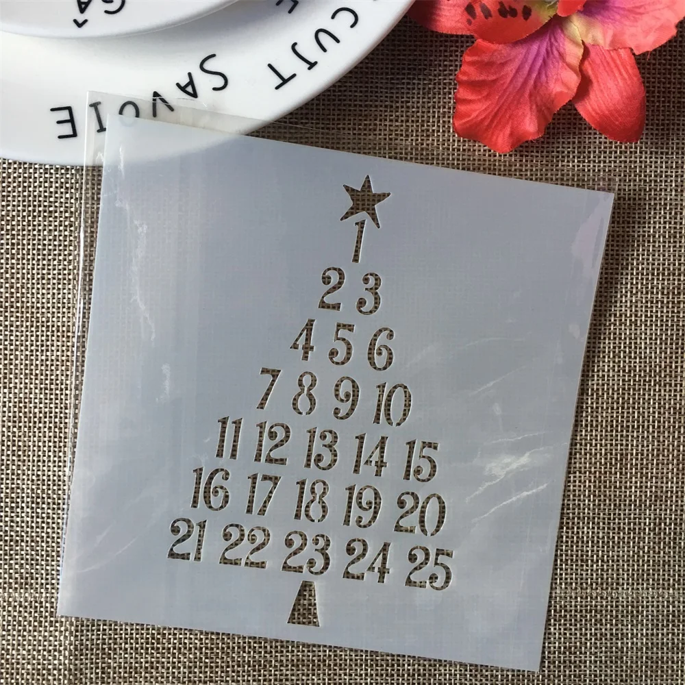 

5" Christmas Tree Numbers DIY Layering Stencils Painting Scrapbook Coloring Embossing Album Decorative Card Template