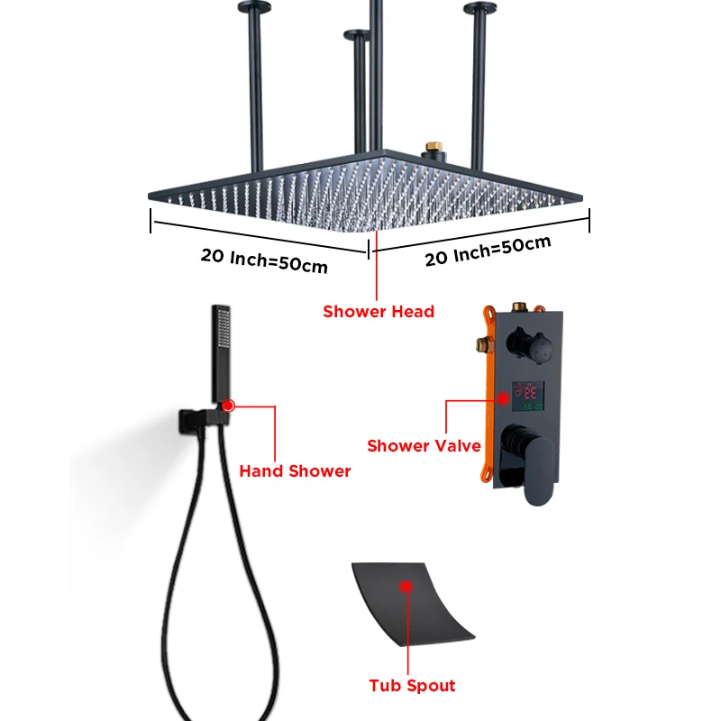 ULGKSD светодиодный дождевой смеситель для душа, набор цифровых одноручных смесителей, водопад, ванна, носик W/ручной душ для ванной комнаты, смесители