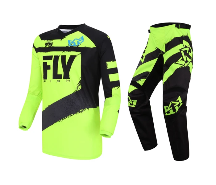Fly Fish черный/Hi-Vis F-16 Джерси и брюки комбинированный набор MX/ATV/BMX/MTB '18 gear Dirt Bike Racing - Цвет: Зеленый