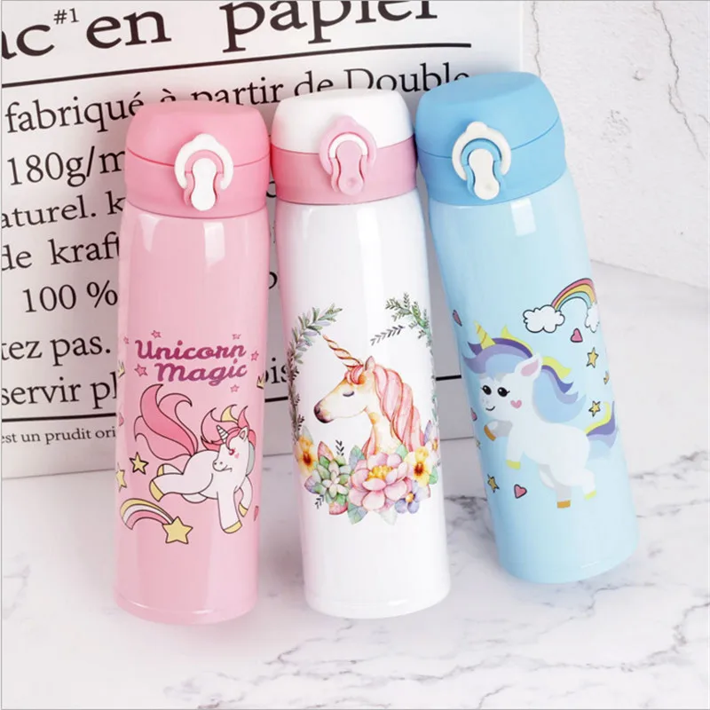 

Water Bottles 500ml Capacity Drinking Water Cartoon Unicorn Stainless Steel Vacuum Flasks Water Bottle Kids Gift Kitchen,W