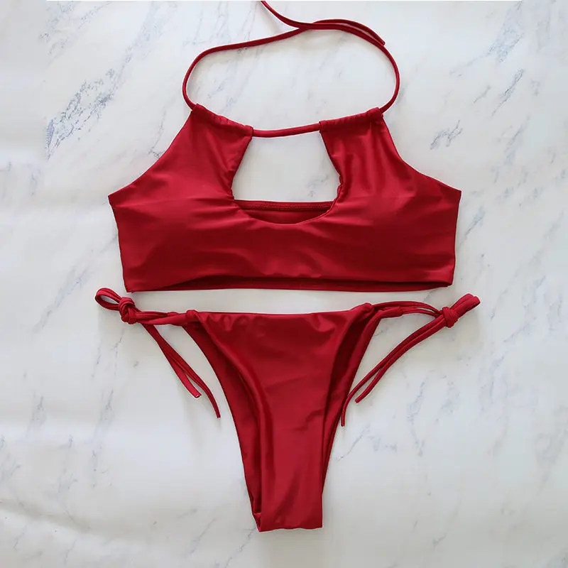 

Neck Lace Swimwear Women Bandeau Swimsuit Beach Bathing Suit Push Up Bikini Set F12