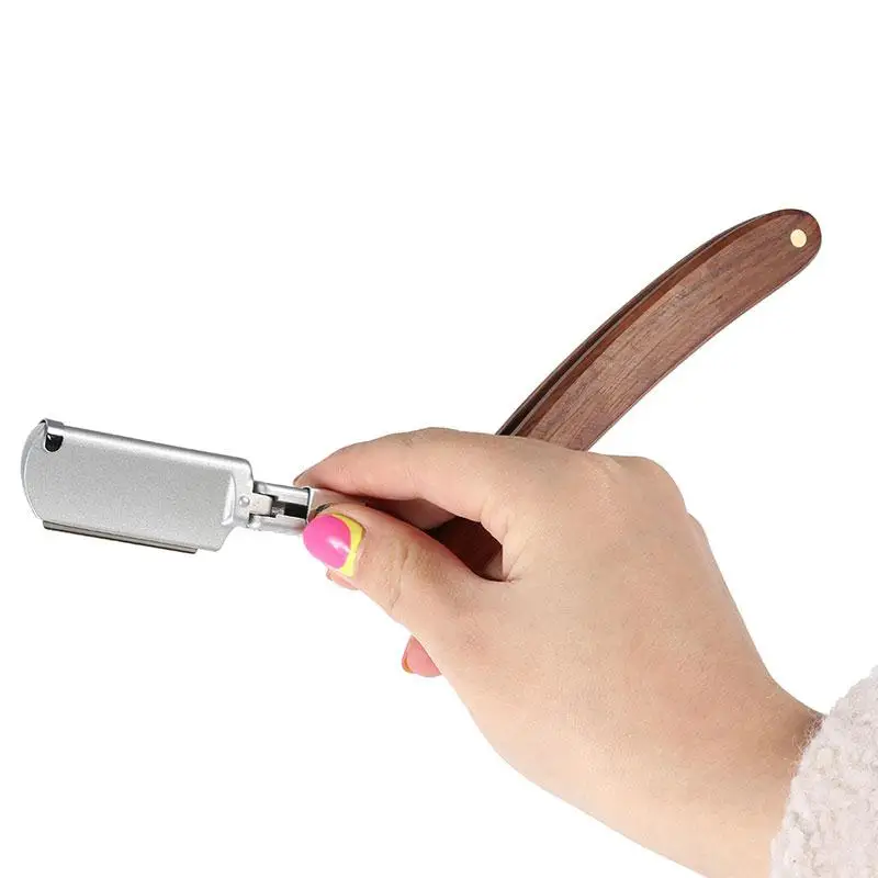 

Men Vintage Retro Wooden Straight Edge Alloy Shaper Barber Razor Folding Shaving