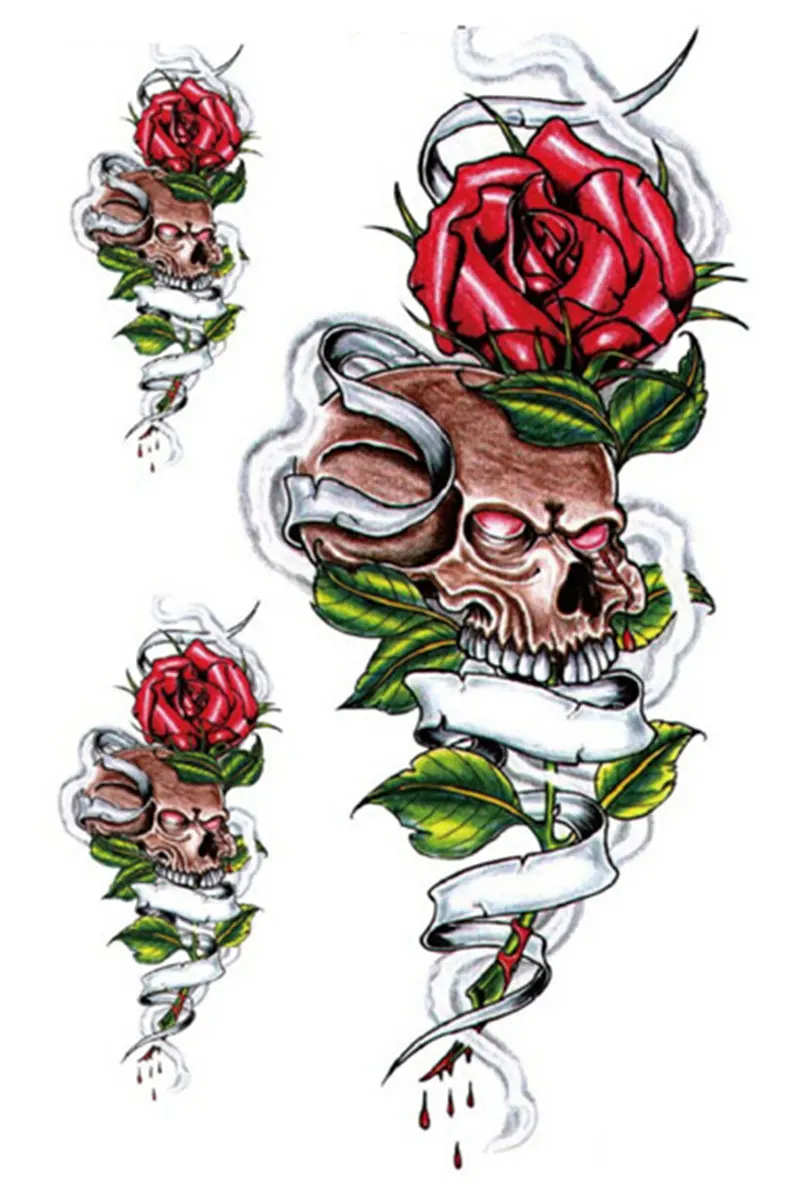 Боди арт красота макияж розовый сексуальный Опасный черный страшный череп татуировки 14D водонепроницаемые временные татуировки наклейки