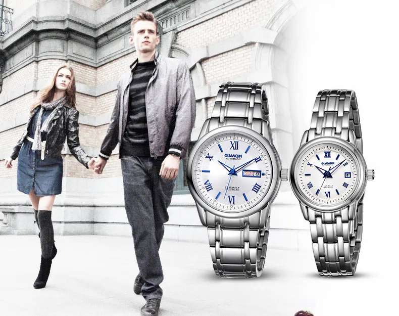 1 Pair GUANQIN Lovers Mechanical Watches Couple Automatic Watch Men Women Clock Auto Date Luminous Waterproof Brand Watch Men (7)