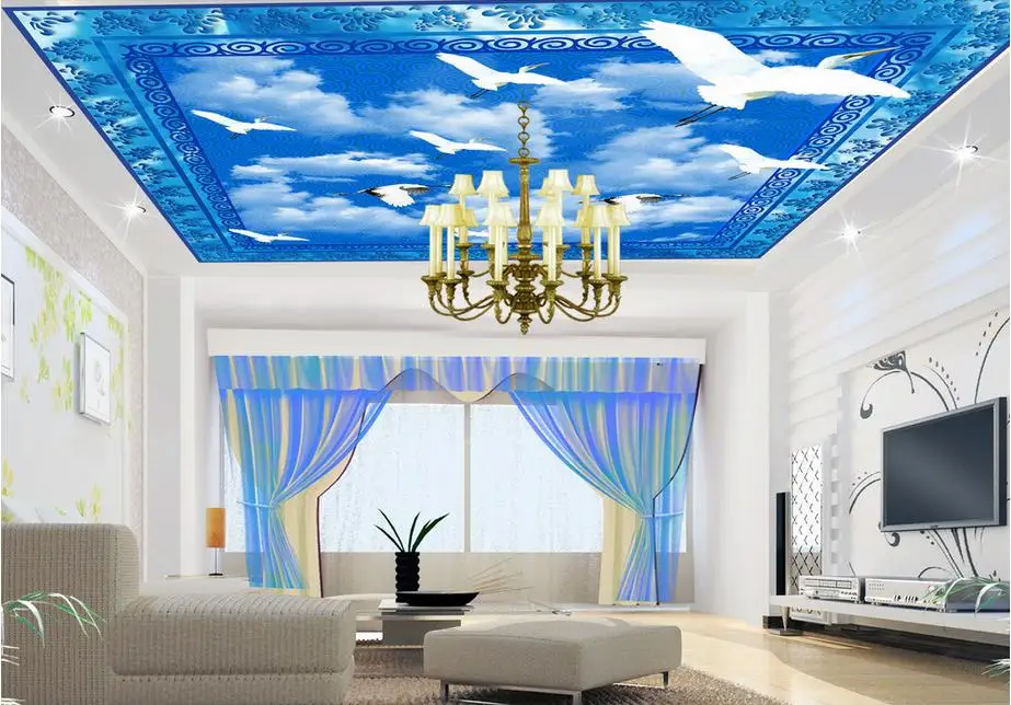 Us 966 58 Di Scontopersonalizzare 3d Soffitto Murales Cielo Blu E Nuvole Bianche Soffitto Carta Da Parati 3d Wallpaper Paesaggio Cielo Soffitto