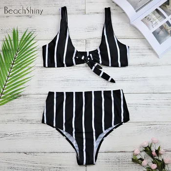 

Swimwear Women High Waist Black Whit Striped Bikini Bandage Brazilian Bikinis Push Up Swimsuit Beach Swimming Women Biquini