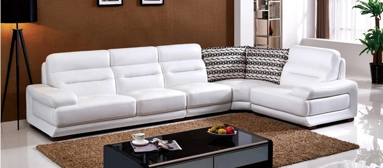 Мебель для гостиной Фошань белый чистый кожаный секционный диван набор, натуральная кожа Диван Набор