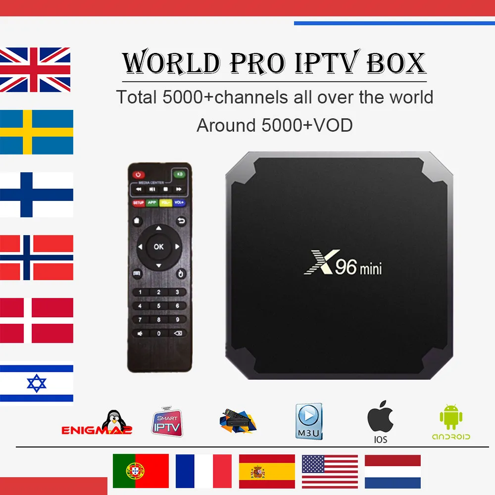 Лучший мировое IPTV X96 мини Amlogic S905W 1/2G 8G/16G Android 9,0 ТВ коробка французский итальянский Великобритания IPTV BOX 4700+ Live Смарт ТВ комплект компьютерной приставки к телевизору