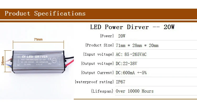 1 комплект COB Чип+ Драйвер 20 Вт 30 Вт 50 Вт светодиодный чип 85-265 в вход 28-32 В выход DIY для прожектора прожектор холодный белый теплый белый
