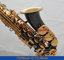 Black Lacquer Gold and Gold Bell Eb Alto Saxophone High F# Key-Abalone Bottons