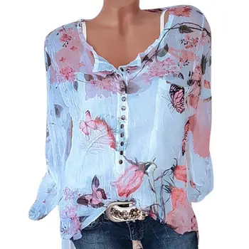 

Summer Chiffon Blouse Women Plus Size Long Sleeve Print Shirt Blouse Femme Casual Ladies Tops Spring Sexy Shirt Blouse Q1383