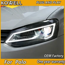 KOWELL автомобильный Стайлинг для VW Polo СВЕТОДИОДНЫЙ Фонарь 2011- Polo светодиодный DRL+ Динамический сигнал поворота биксеноновые фары аксессуары