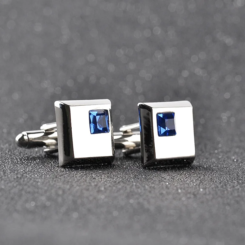 

2 Color high quality fashion male French shirt cufflinks Brand cuff buttons square wedding party white/blue crystal cuff links