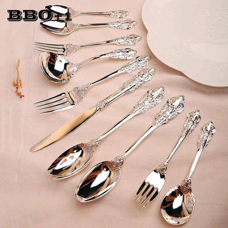 

1pcs Retro Silver Dinnerware Fork Western Style Tableware plated Cutlery Tools Multi Style Tableware sets