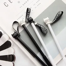 1 шт., черная и белая гелевая ручка с кошачьей головой, школьные Канцтовары, школьные принадлежности, милые, милые, красивые, офисные, черные, 0,5 мм