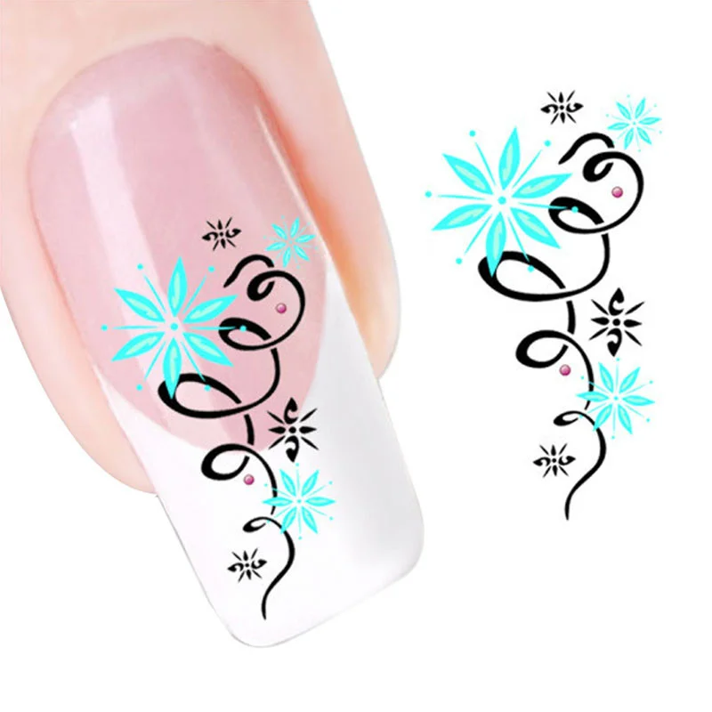 

2018 New arrival Korean Nail Stickers Decals Green Star Flowers Design Nail Tip Art Water Transfers Decal Sticker Maquiagem