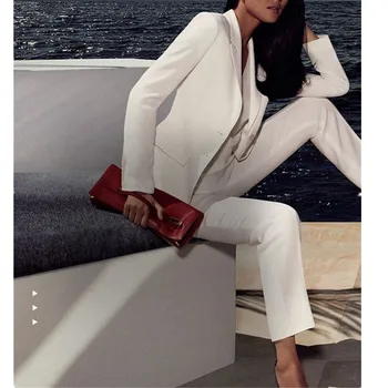 White Women Ladies Custom Made Business Office Tuxedos Work Wear Suits Bespoke Women Pant Suits Jacket+Pants White Women Ladies Custom Made Business Office Tuxedos Work Wear Suits Bespoke Women Pant Suits Jacket+Pants
