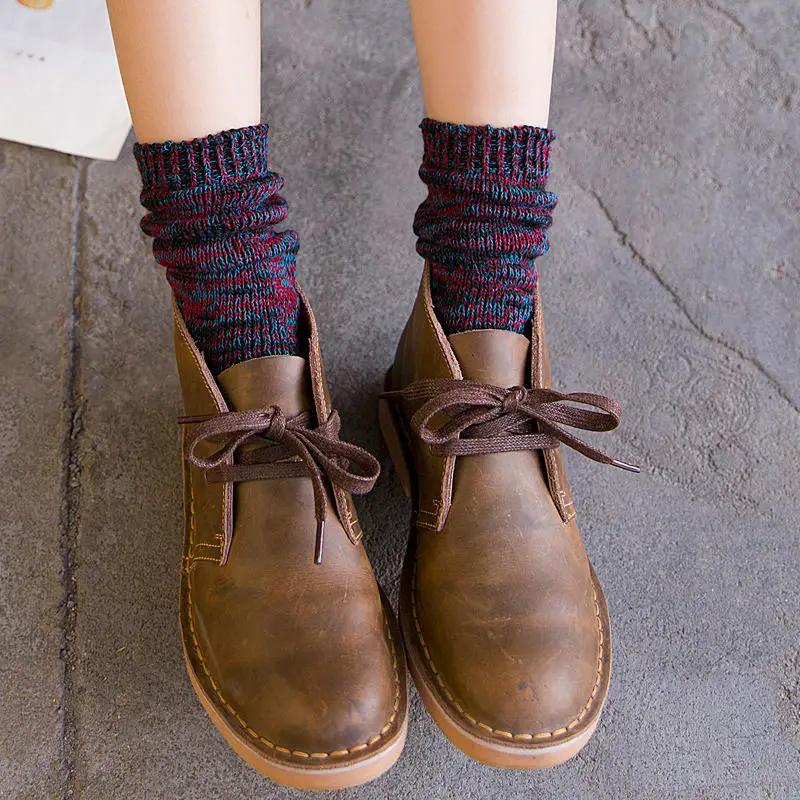 

Japanese Woman's Kawaii Terry Long Socks Winter Women Vintage All-match Socks National Mixed Color Sox