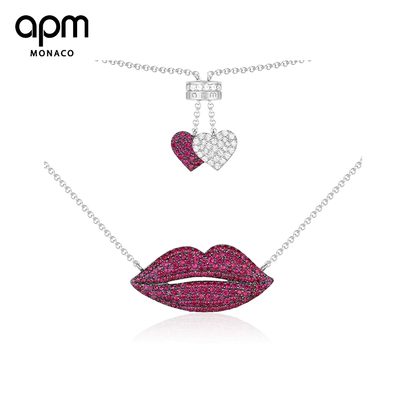 

APM Monaco Genuine AC4278XKR Red Lip Necklace Female Chain Hanging Clavicle