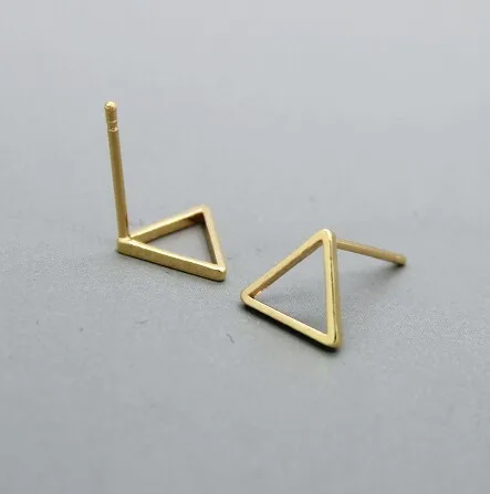 S015 Gold Silver Tiny Hollow Triangle Stud Earrings Open Line Triangle Stud Earrings Geometric Jewelry for Women