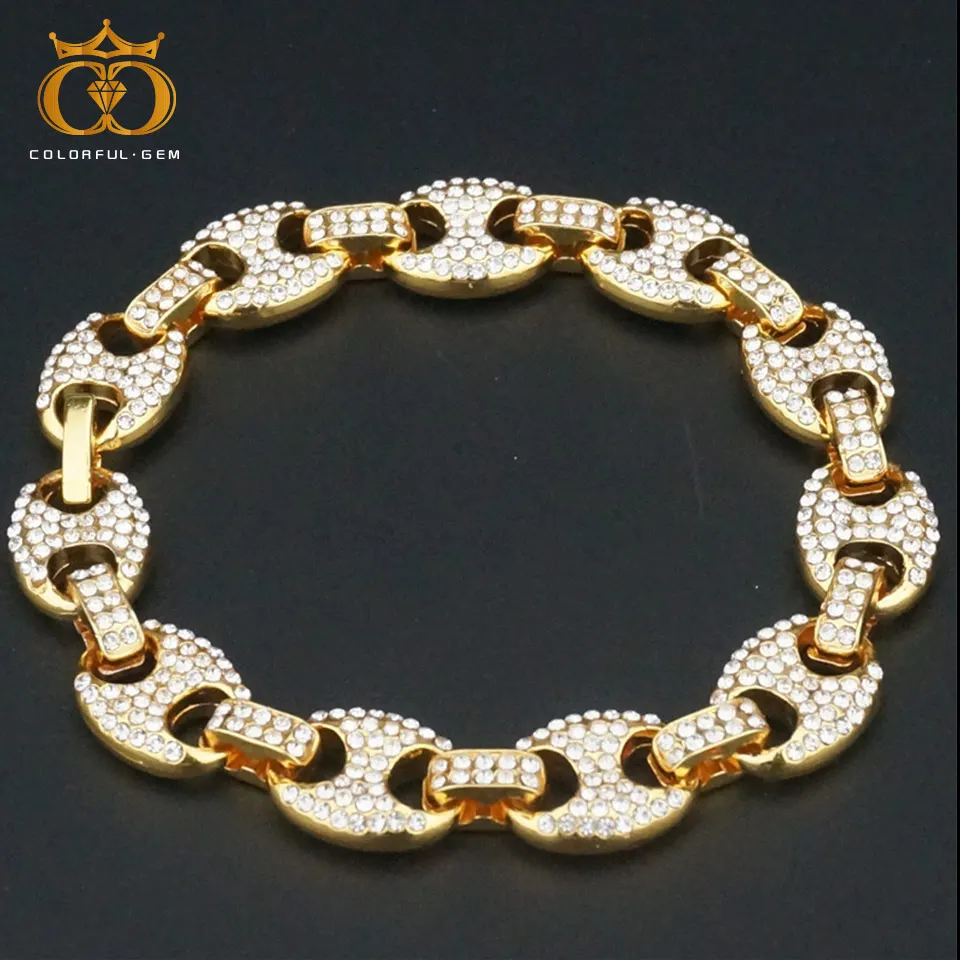colorful.gem Hip Hop Jewelry Fashion Gold Color Plated Micro Pave Alloy Bracelet All Iced Out 8&quot Length Cuban Chain For Male | Украшения
