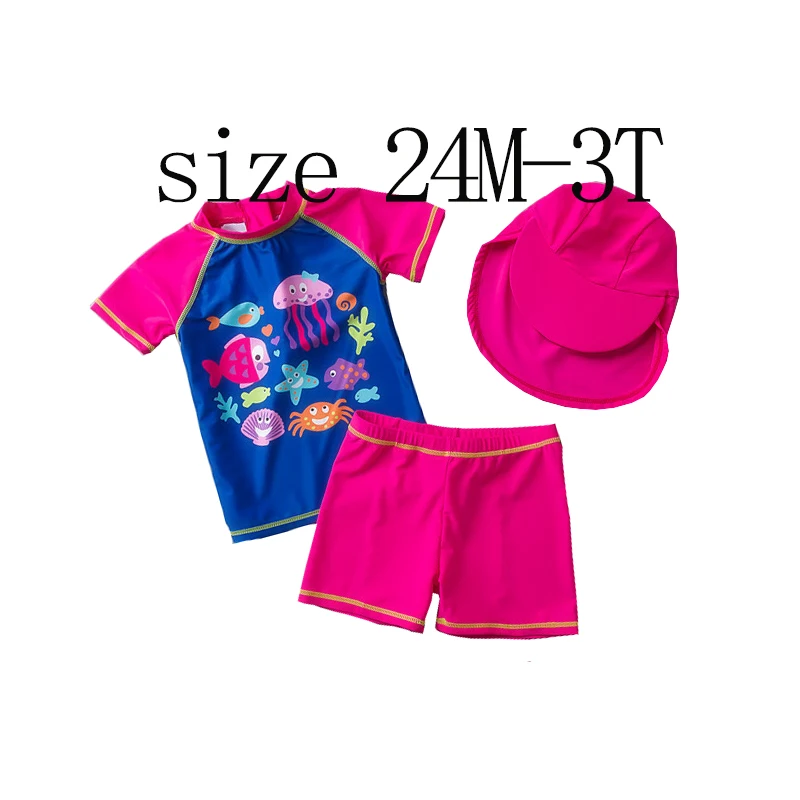 Rose size 24-36M Dollplus/ одежда для плавания для маленьких девочек, 3 предмета, летний купальный костюм для малышей, детская одежда для плавания, пляжный купальный костюм принцессы для младенцев - Цвет: Rose size 24-36M