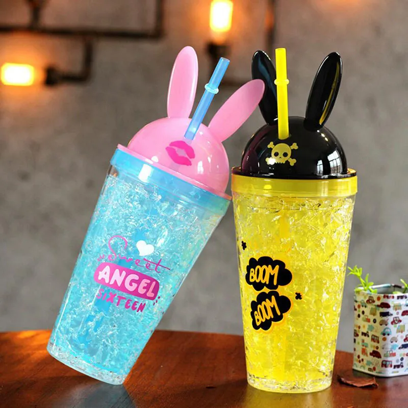 

The new cute bunny ears suction cup Creative and cool rabbit ice Fashion double suction plastic cartoon cup