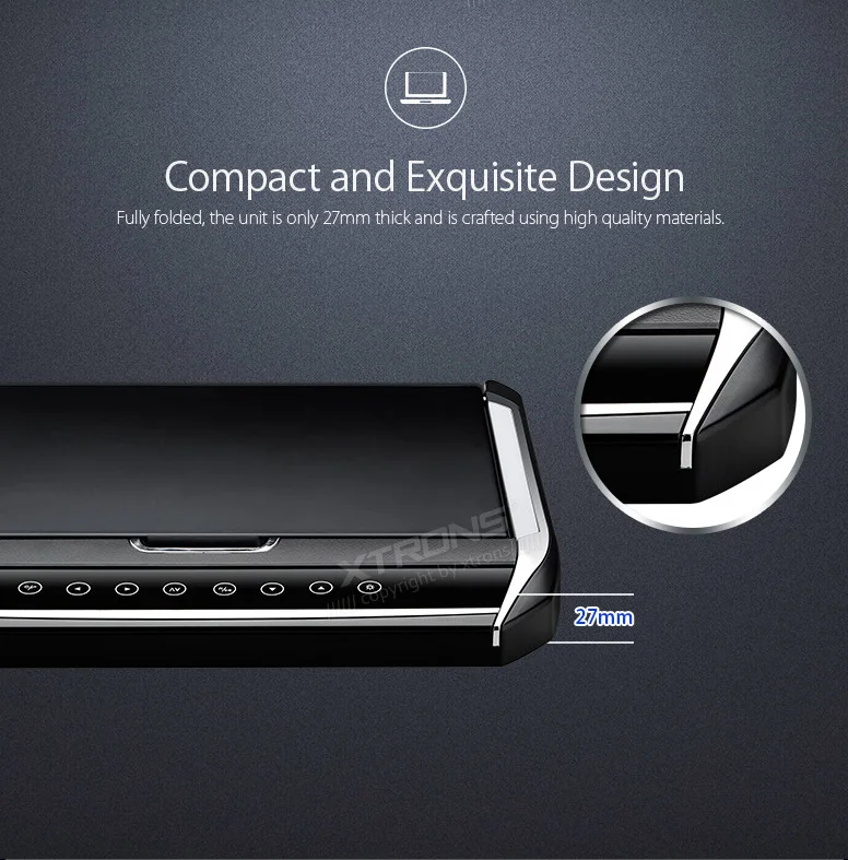 XTRONS 12," Высокое разрешение 1080 P видео цифровой TFT монитор широкий экран ультратонкий монитор для монтажа на крышу HDMI USB SD AUX IR FM