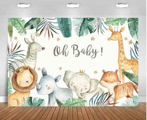 

7x5FT Oh Baby Safari Woodland Animals Jungles Lion Elephant Giraffe Custom Photo Studio Backdrop Background Vinyl 220cm X 150cm