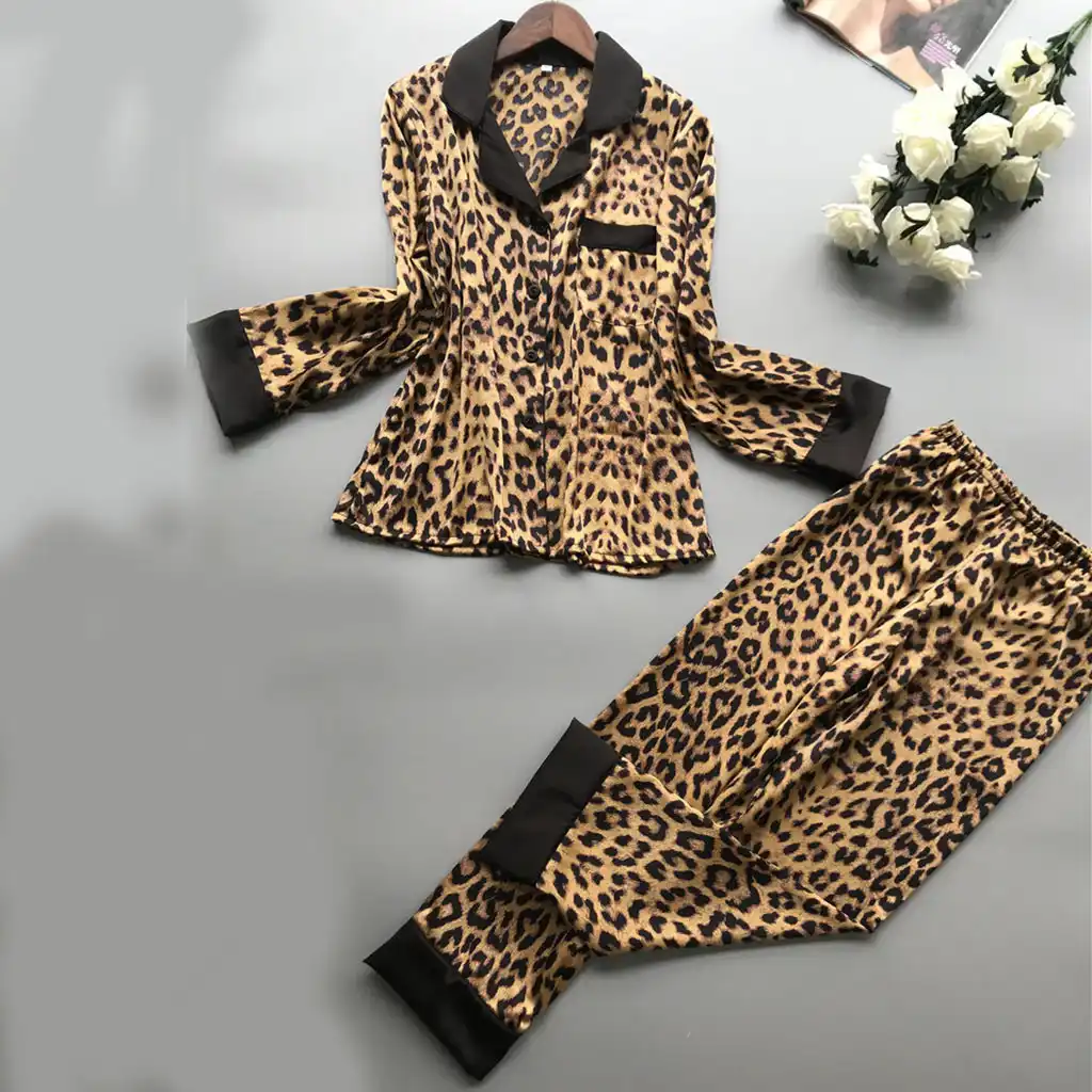 Bayan Seksi Saten Leopar Pijama Kadin Uzun Kollu Pantolon Ic Camasiri Kiyafeti Ic Camasiri Seti Sexy Lingerie Kadinlar Icin Pijama 2021 Pajama Sets Aliexpress